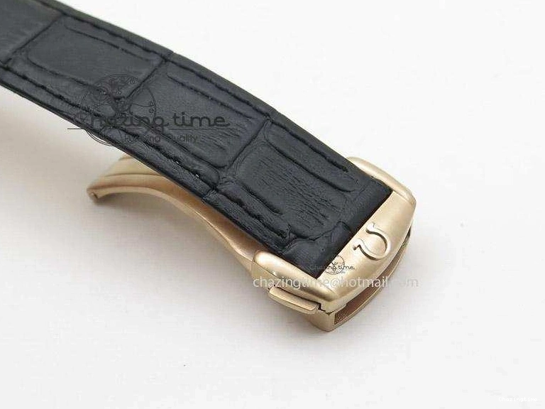 0517 Trendsetting Speedmaster ’57 SS Chrono AXF Best Edition RG Bezel Black Dial on Black Leather Strap A 8283